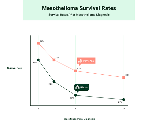 Line grpah showing years since initial Mesothelioma diagnosis survival rates.